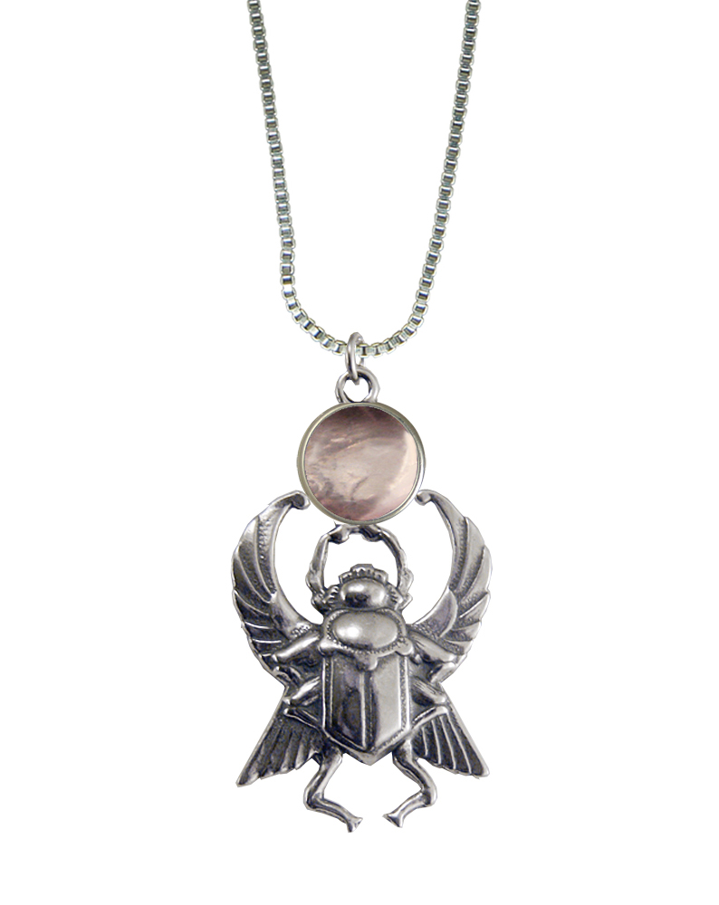 Sterling Silver Sacred Scarab Pendant With Rose Quartz